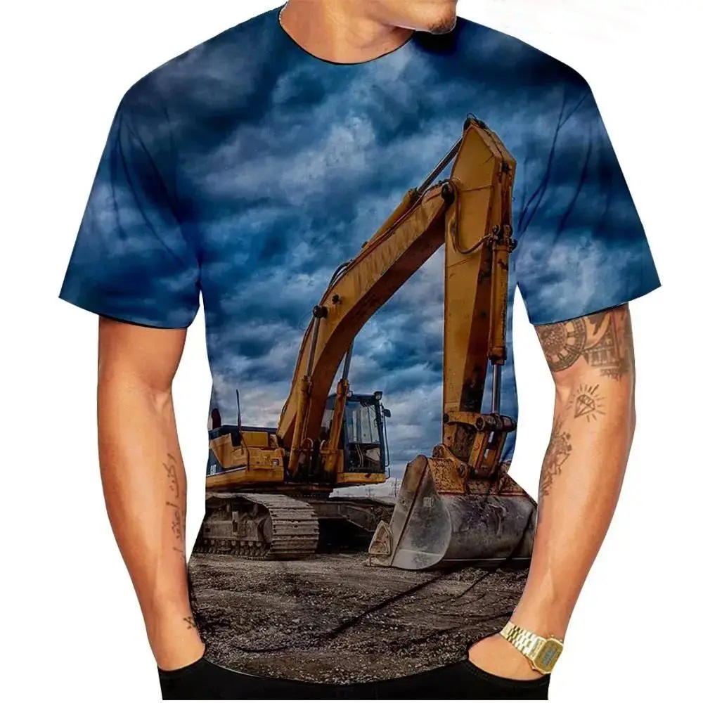 3D Printing Excavator - Excavator Pattern 3D Print T-Shirt Men